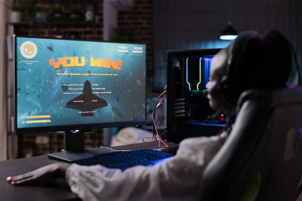 Woman playing video games