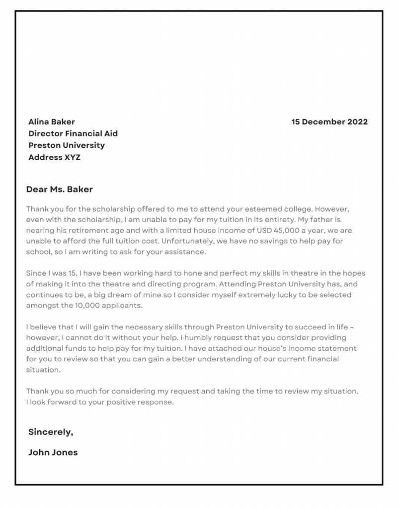 How to Write a Financial Aid letter sample
